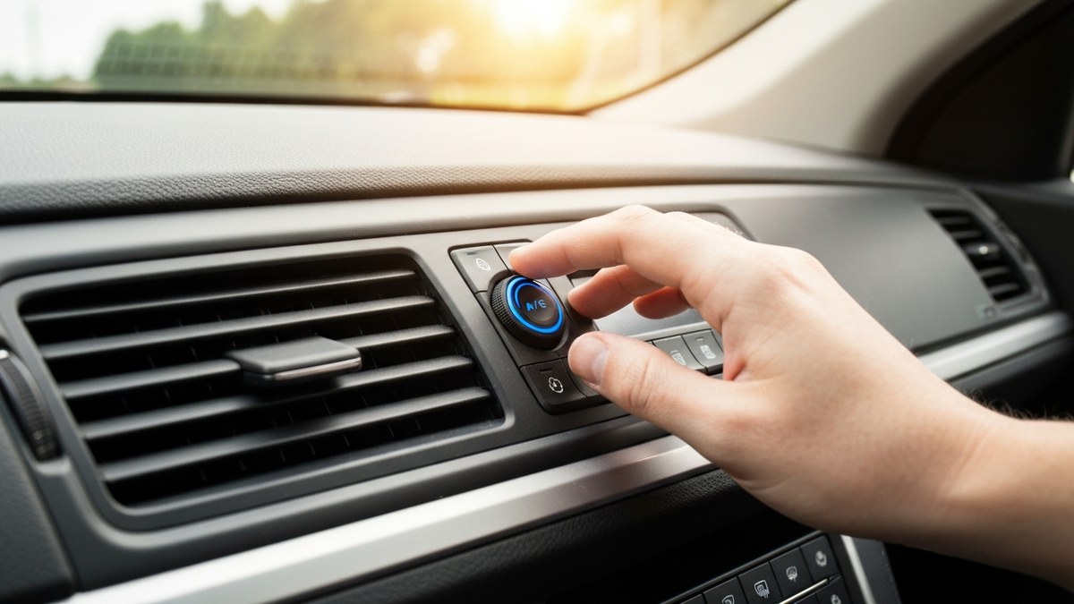 Car dashboard A/C control being adjusted