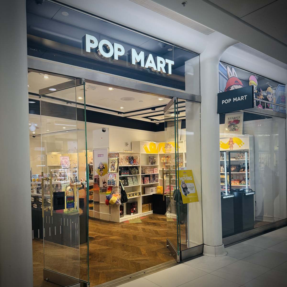 Pop Mart retail store entrance in a New York City shopping center